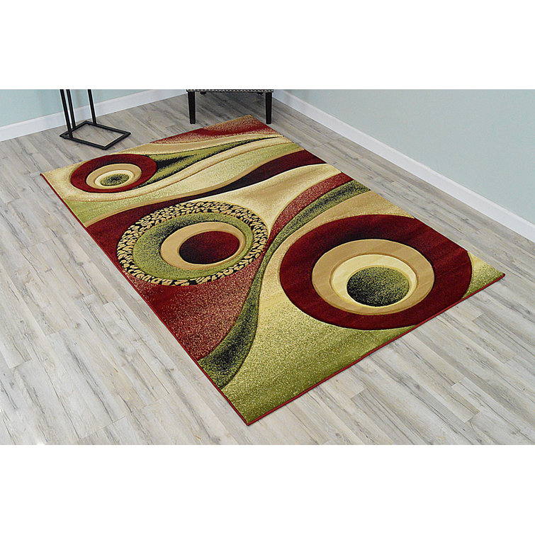 Ivy Bronx Mccampbell Abstract Burgundy/Green/Beige Area Rug & Reviews